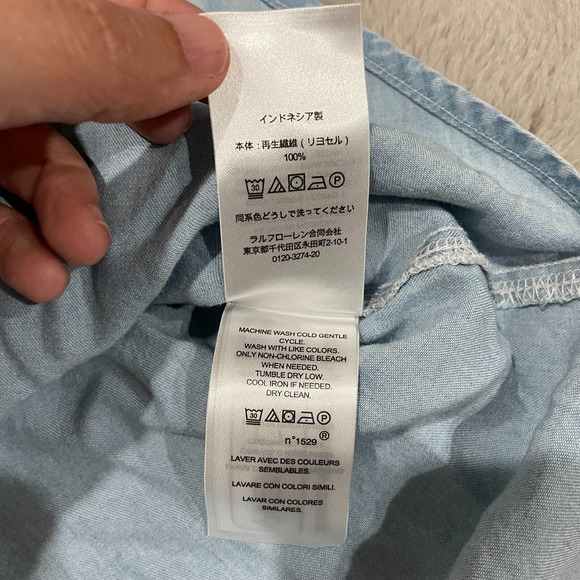 Lauren Ralph Lauren Women L Chambray Blue Denim Ruffle Trim Blouse Off-Shoulder - Picture 12 of 14